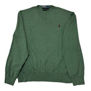Polo by Ralph Lauren Pima Cotton V Neck Sweater Mens Size Large Green Pullover